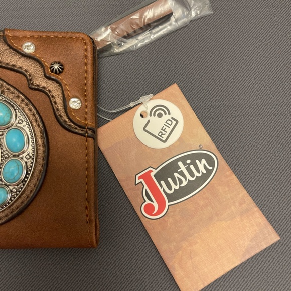 NWT Justin Turquoise Naja Concho Brown Wallet - Picture 5 of 7